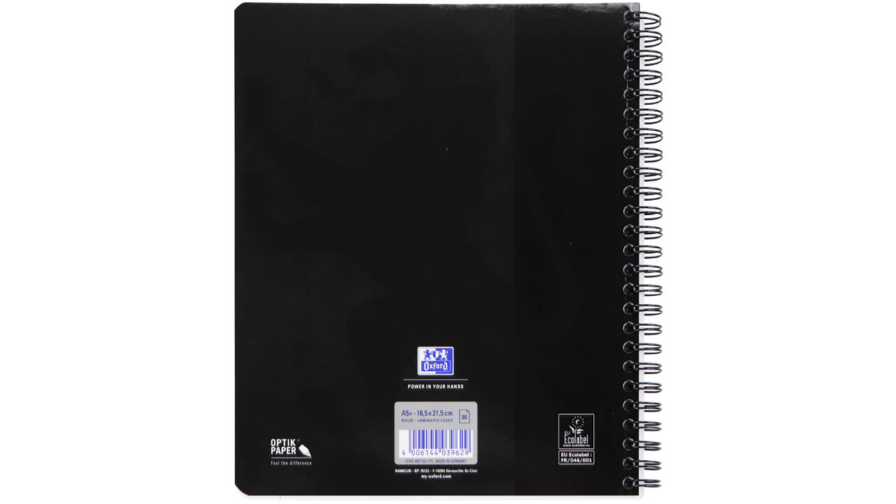 Collegeblok Oxford School A5+ lijn 17-gaats 160 pagina's 80gr zwart