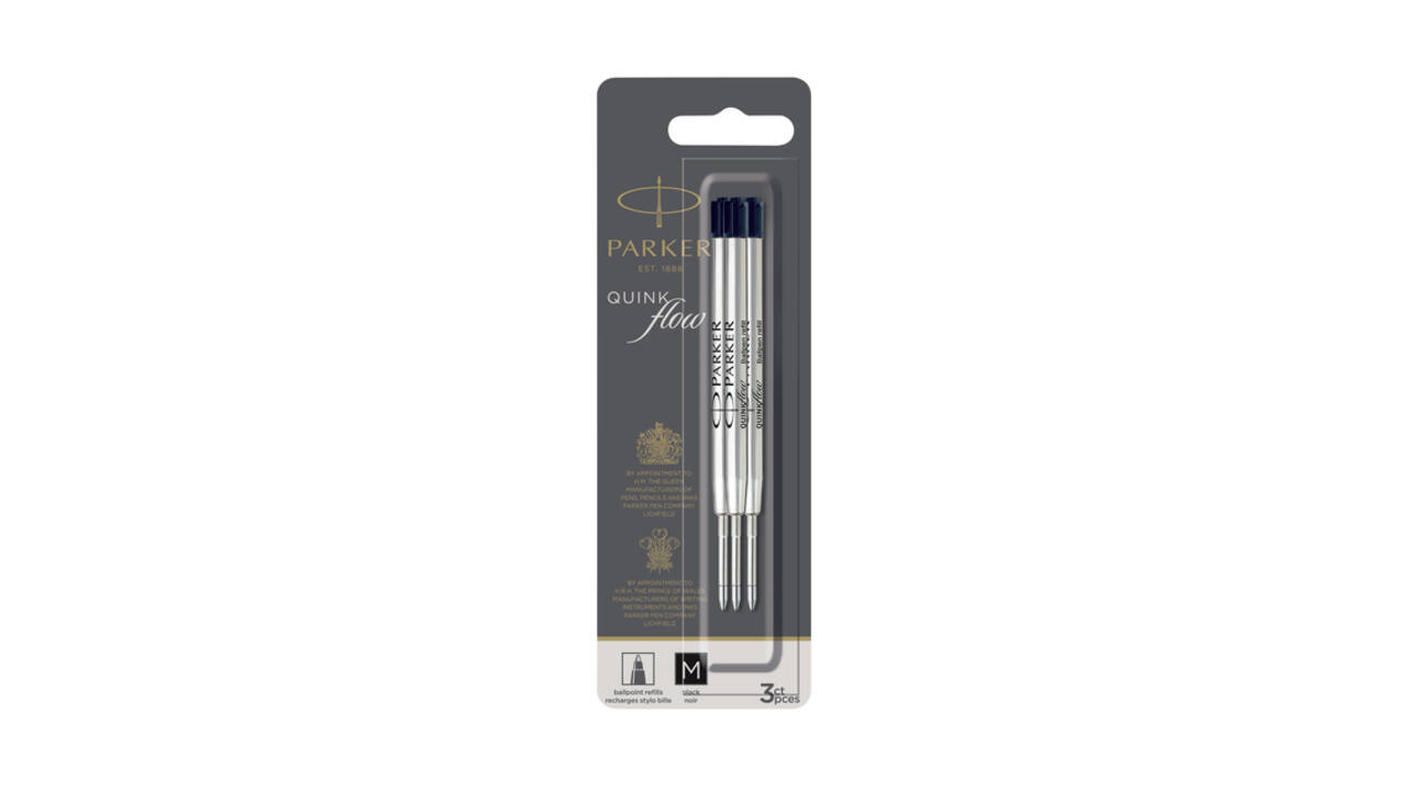 Balpenvulling Parker Quinkflow medium zwart blister à 3 stuks