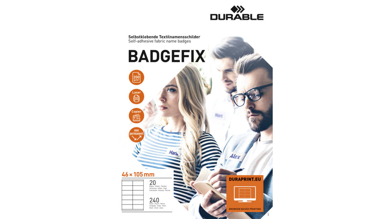 Naambadge etiket Durable 8363 46x105mm zelfklevend wit 240 stuks
