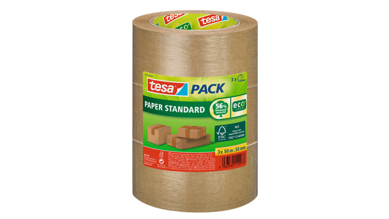 Verpakkingstape tesapack® Papier Standard ecoLogo 50mx50mm bruin bundel 3 rollen