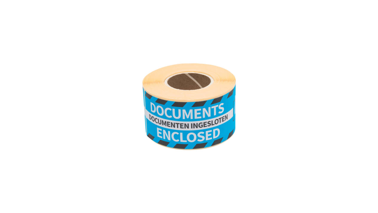 Waarschuwingsetiket Rillprint documents enclosed 46x125mm blauw 250 stuks