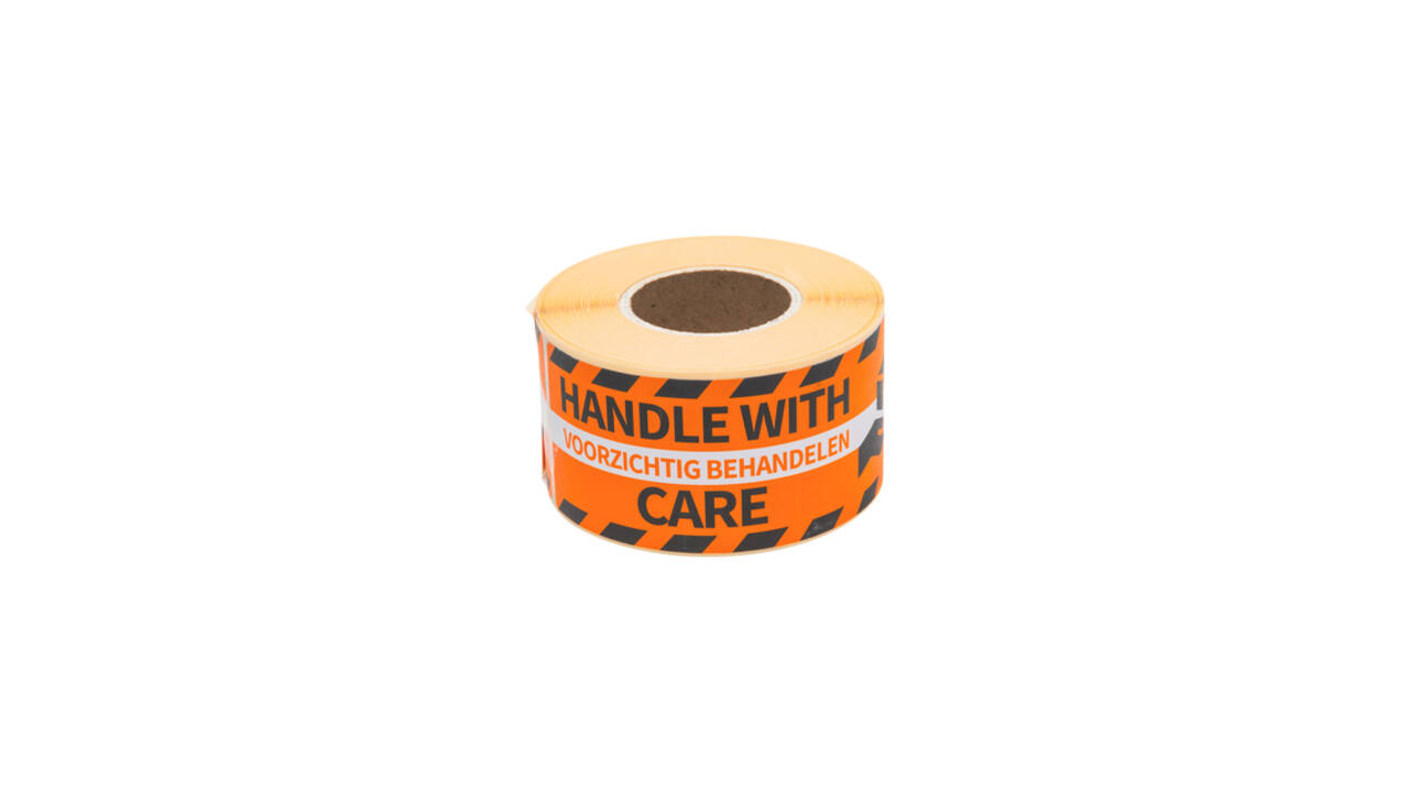Waarschuwingsetiket Rillprint handle with care 46x125mm oranje 250 stuks