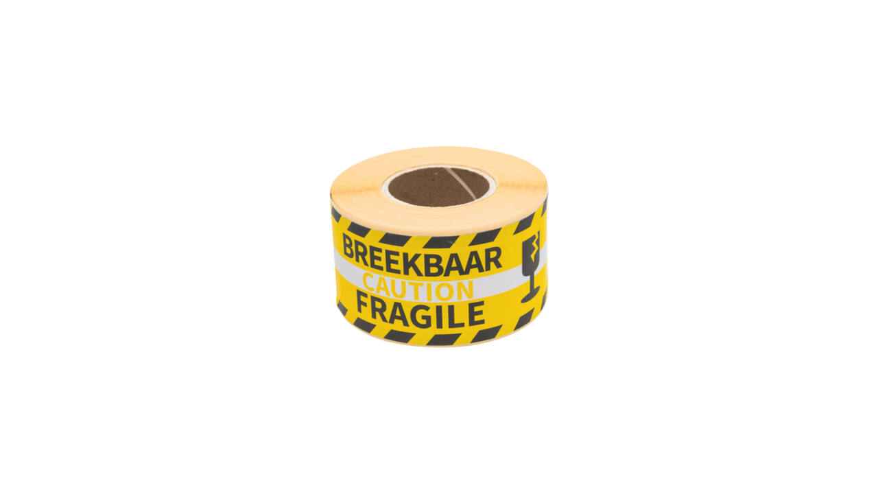 Waarschuwingsetiket Rillprint fragile 46x125mm geel 250 stuks