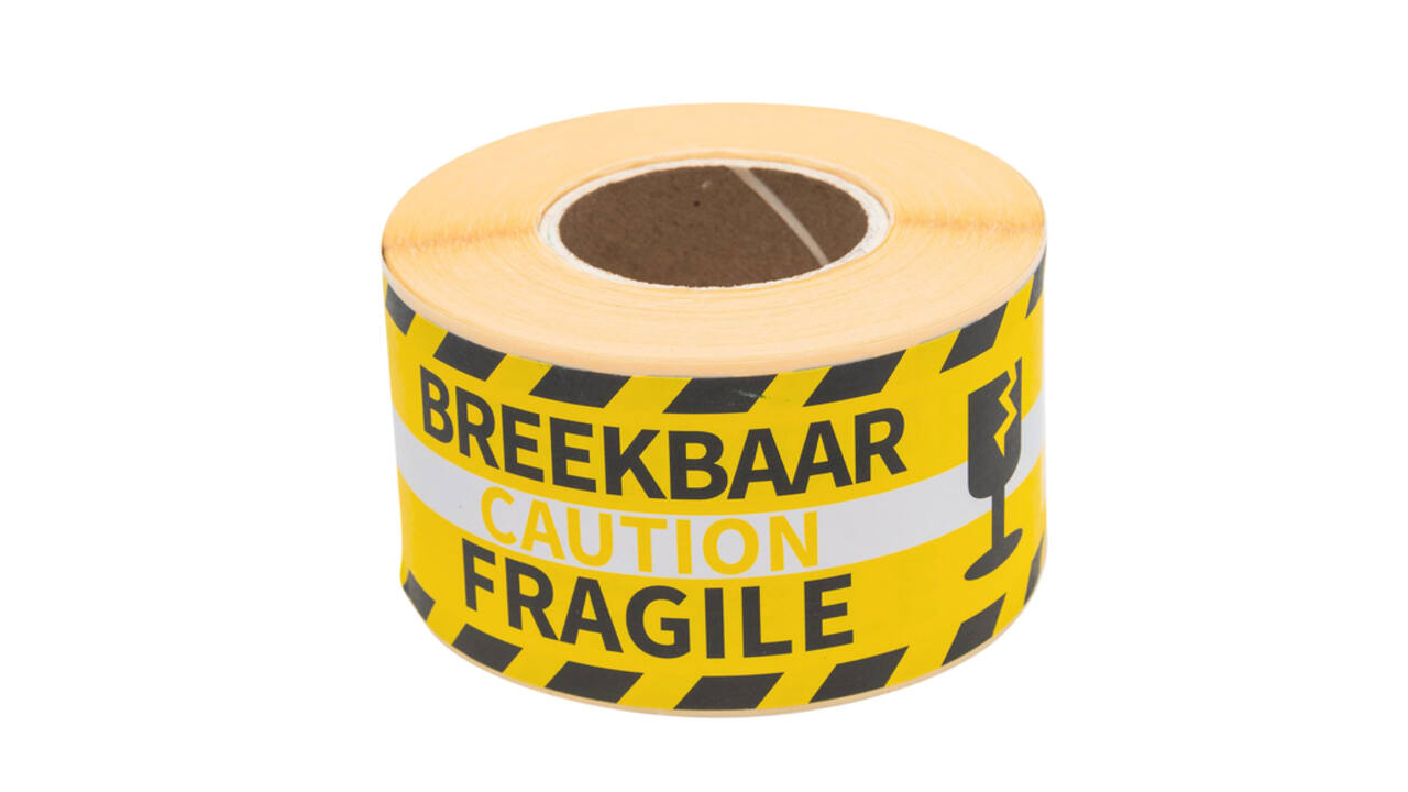 Waarschuwingsetiket Rillprint fragile 46x125mm geel 250 stuks