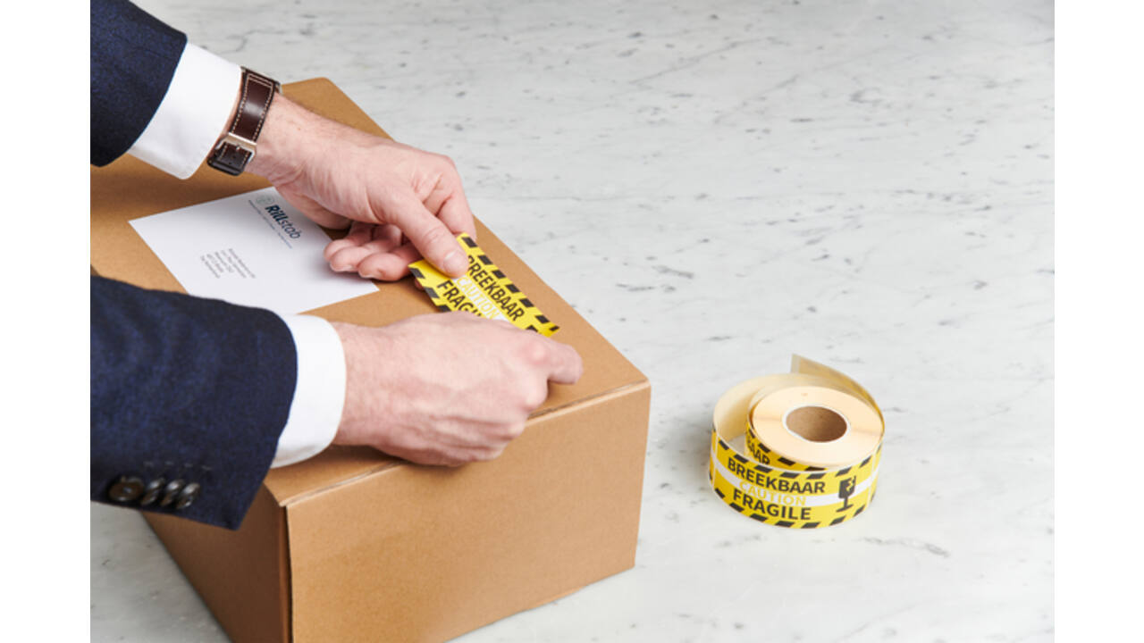 Waarschuwingsetiket Rillprint fragile 46x125mm geel 250 stuks