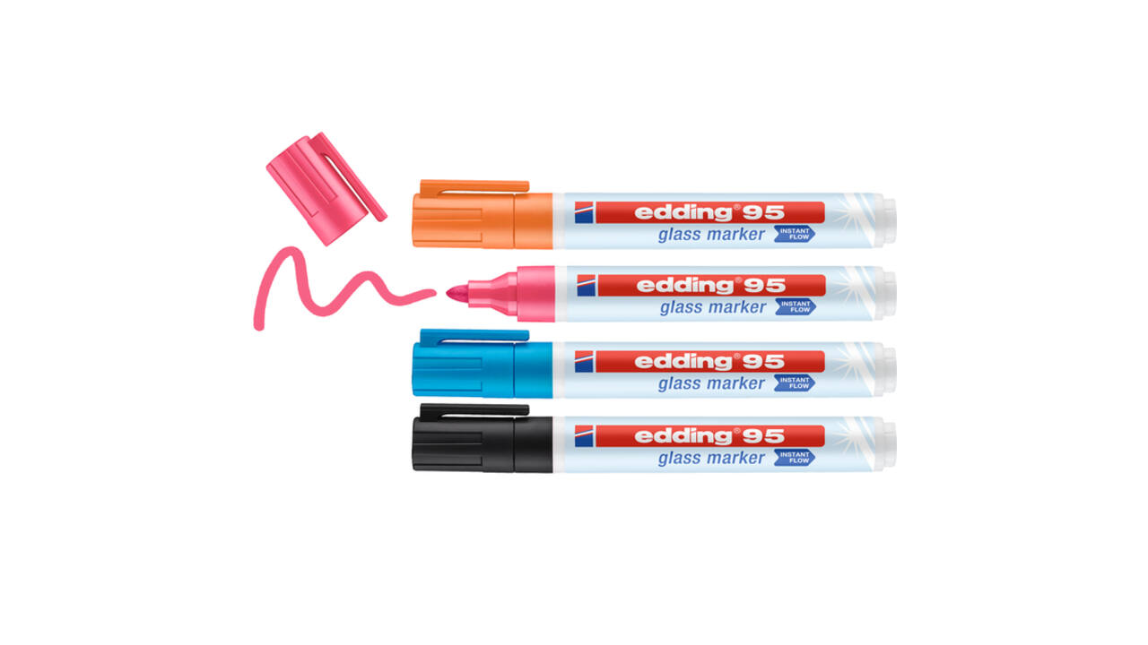 Viltstift edding 95 glasbord rond 1.5-3mm incl zwart assorti 4 stuks