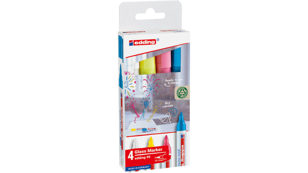 Viltstift edding 95 glasbord rond 1.5-3mm incl wit assorti 4 stuks