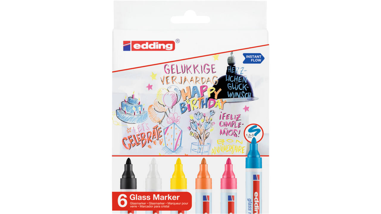 Viltstift edding 95 glasbord rond 1.5-3mm incl wt en zw assorti 6st