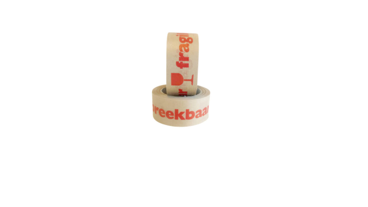Waarschuwingstape IEZZY 50mmx50m 80p gerecycled papier bruin/rood