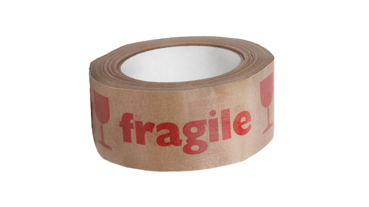 Waarschuwingstape IEZZY 50mmx50m 80p gerecycled papier bruin/rood