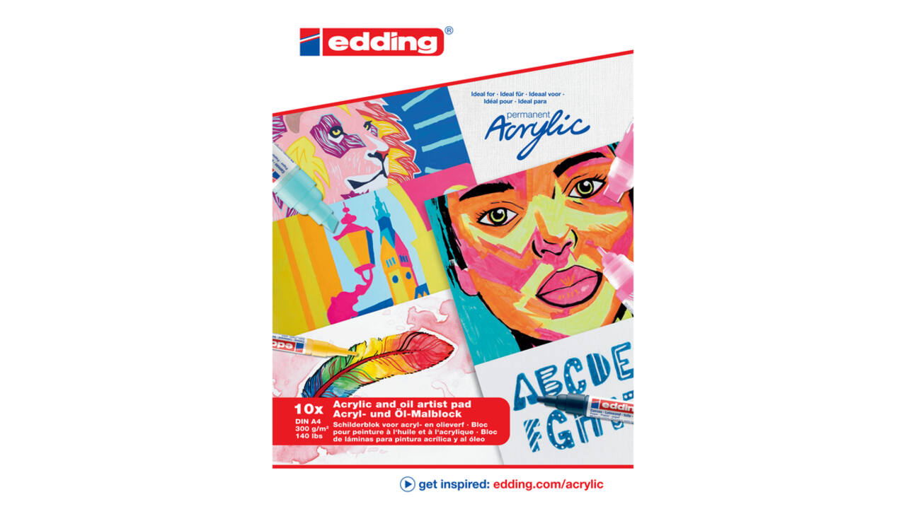 Olie- en Acrylblok edding 30010 A4 10 vel 300 gram wit