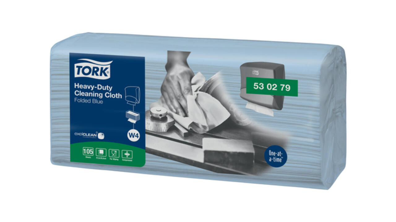 Reinigingsdoek Tork W4 Premium Heavy-Duty gevouwen 1-laags 4x105 vel blauw 530279