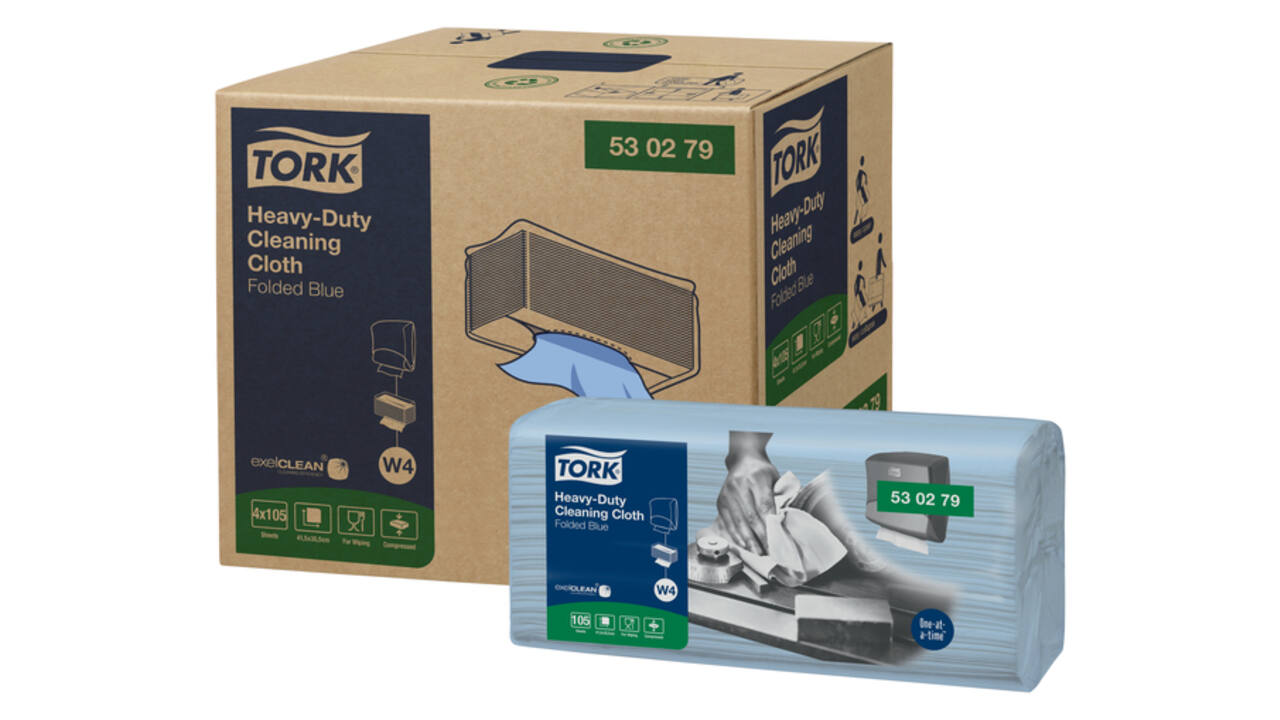 Reinigingsdoek Tork W4 Premium Heavy-Duty gevouwen 1-laags 4x105 vel blauw 530279