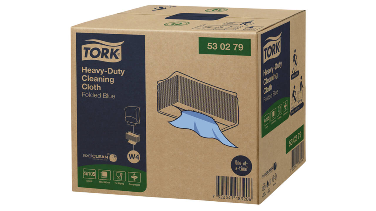 Reinigingsdoek Tork W4 Premium Heavy-Duty gevouwen 1-laags 4x105 vel blauw 530279