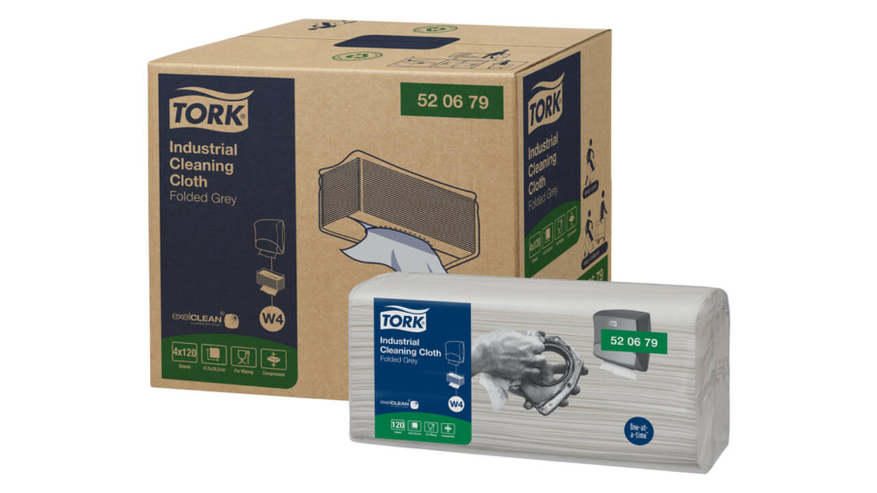 Reinigingsdoek Tork W4 Premium Industrial gevouwen 1-laags 4x120 vel grijs 520679