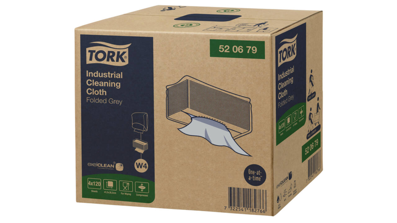 Reinigingsdoek Tork W4 Premium Industrial gevouwen 1-laags 4x120 vel grijs 520679