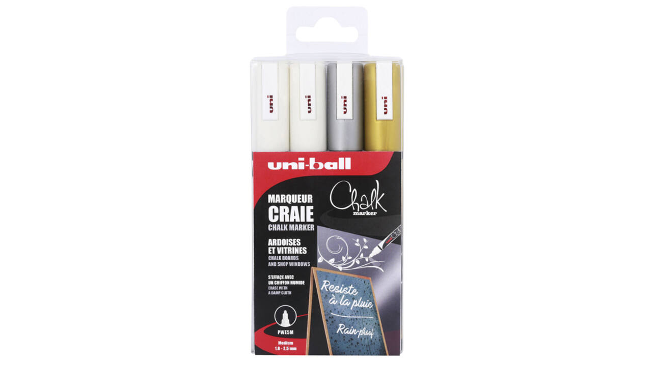Krijtstift Uni-ball chalk rond 1.8-2.5mm assorti set à 4 stuks