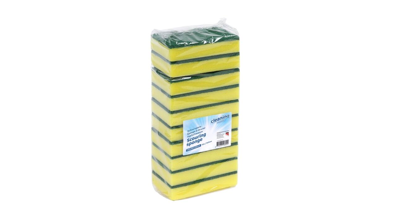 Schuurspons Cleaninq 140x90x28mm geel/groen 10 stuks