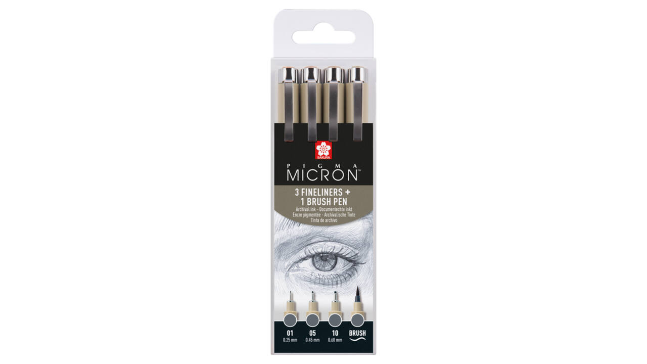 Fineliner Sakura Pigma Micron koelgrijs set 4 maten