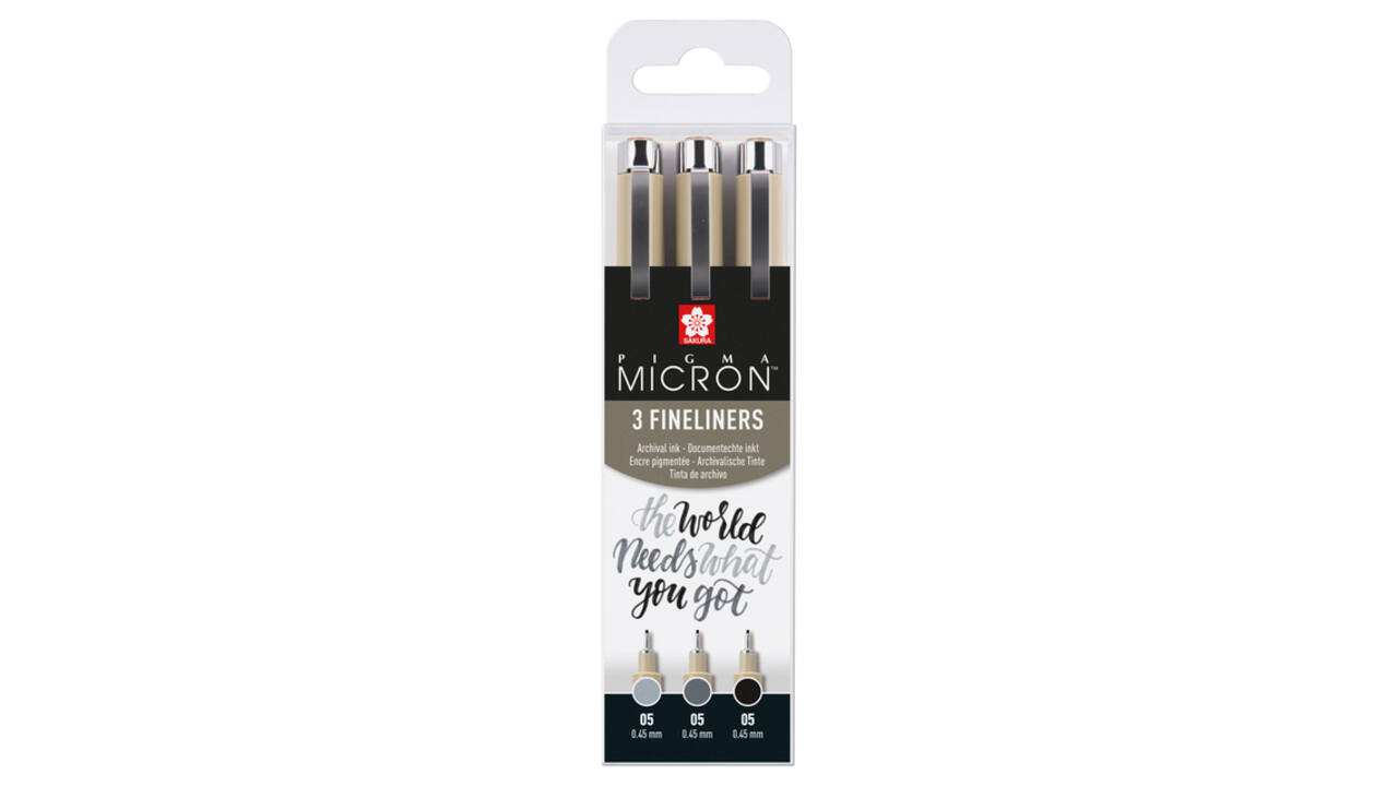 Fineliner Sakura Pigma Micron 05 set zwart & grijs 3 maten