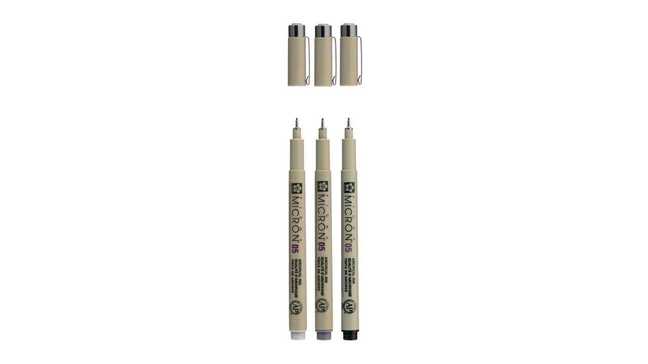 Fineliner Sakura Pigma Micron 05 set zwart & grijs 3 maten
