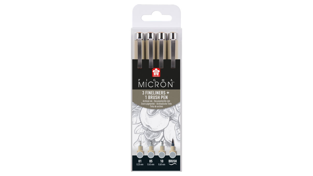 Fineliner Sakura Pigma Micron lichtgrijs set 4 maten