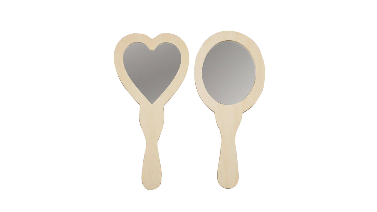 Handspiegel Creativ Company hart en ovaal 23-24cm hout 2 stuks