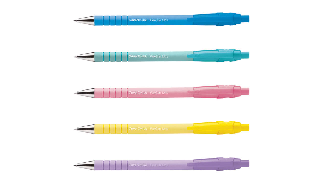 Balpen Paper Mate Flexgrip drukknop pastel schrijfkleur zwart