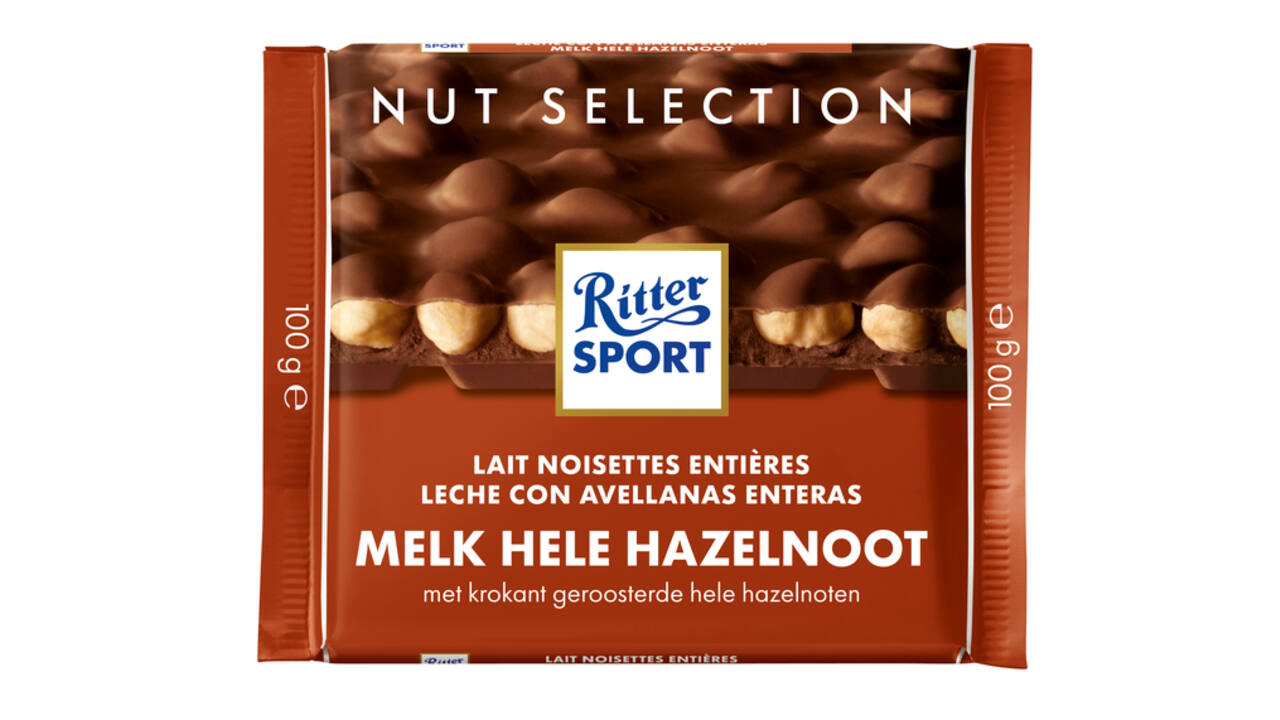 Chocolade Ritter Sport melk-hele hazelnoot 100gr