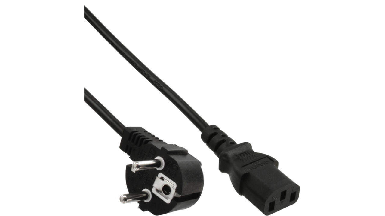 Kabel inLine STROOM C13 recht - CEE7/7 haaks 1,8 meter zwart