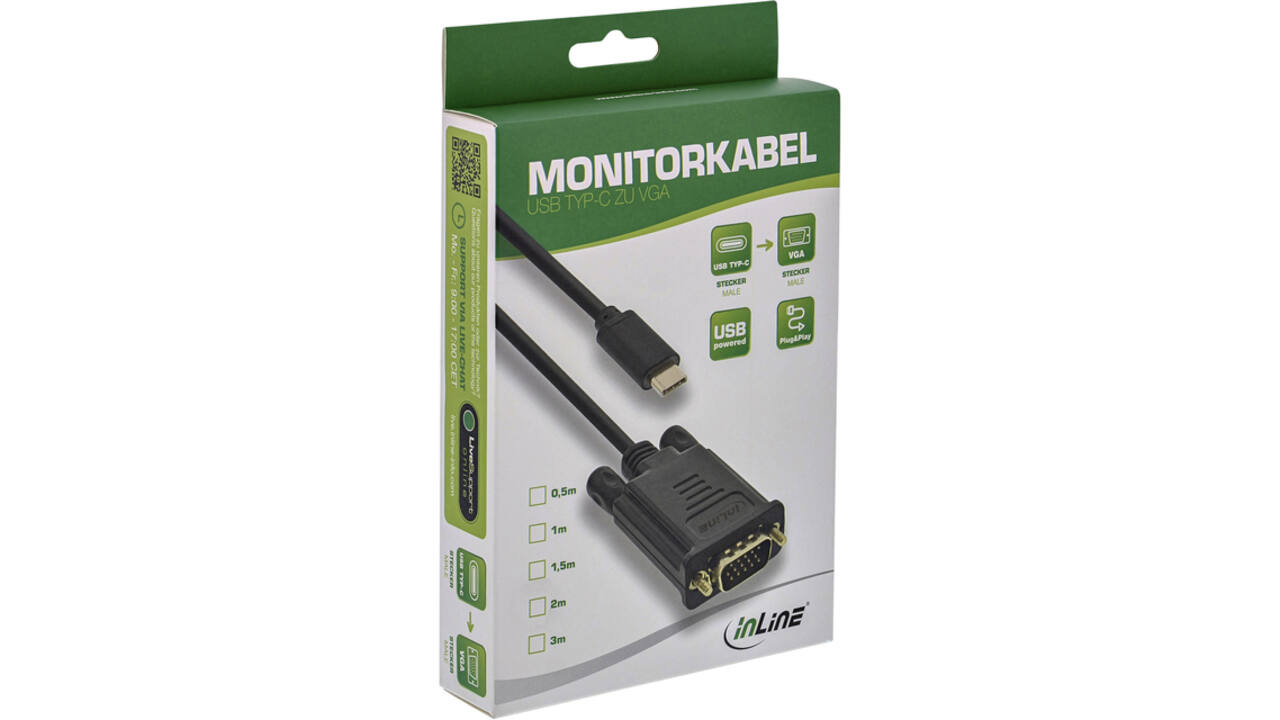 Kabel inLine USB-C VGA 3.1 M/M 2 meter zwart