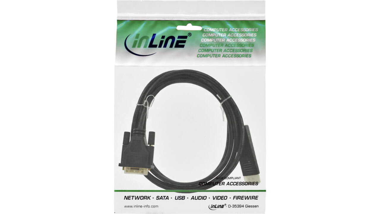 Kabel inLine Displayport DVI 24+1 M/M 2 meter zwart