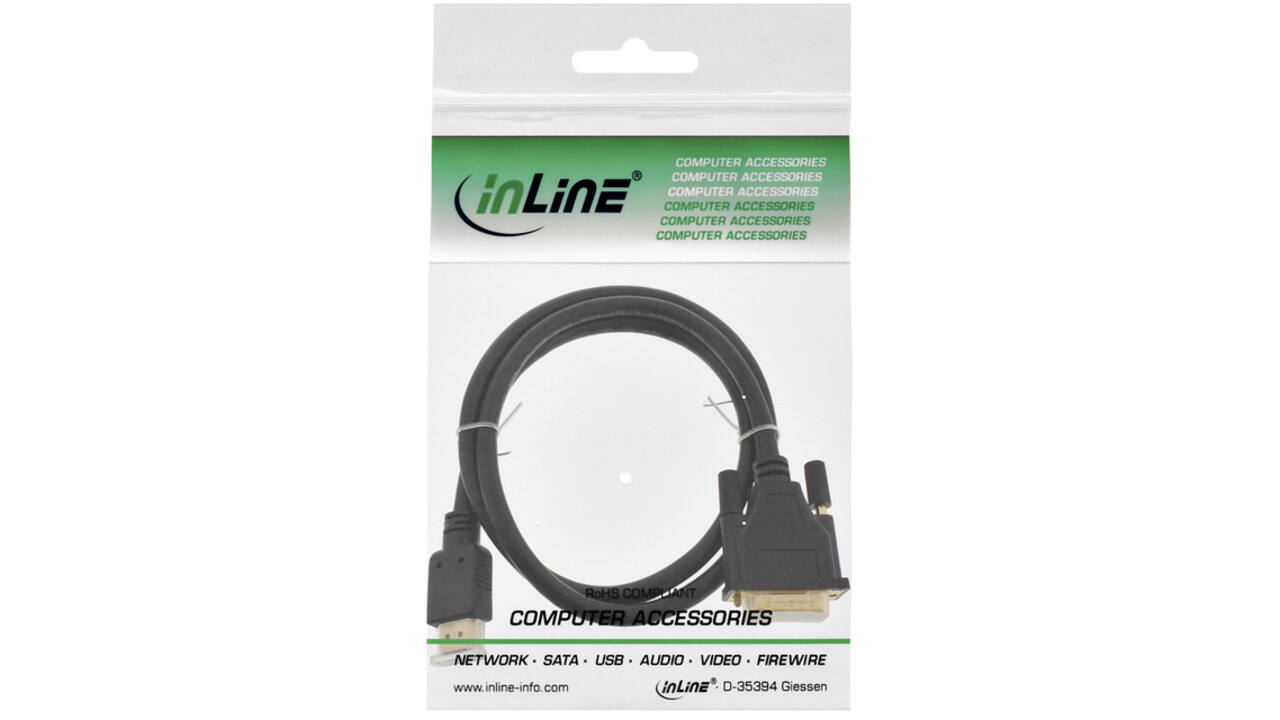 Kabel inLine HDMI DVI 18+1 pin M/M 2 meter zwart