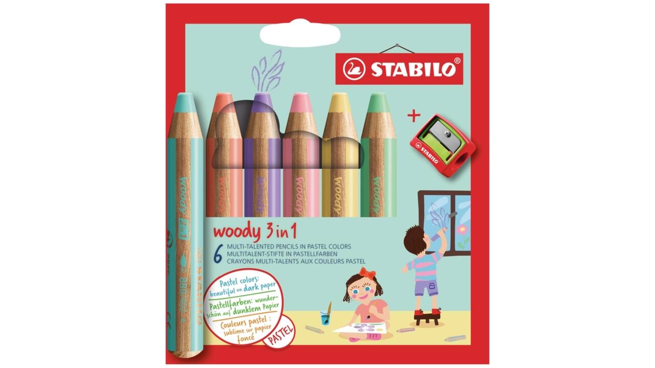 Kleurpotloden STABILO 880 woody slijper pastel assorti 6 stuks