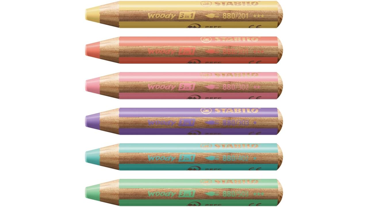 Kleurpotloden STABILO 880 woody slijper pastel assorti 6 stuks