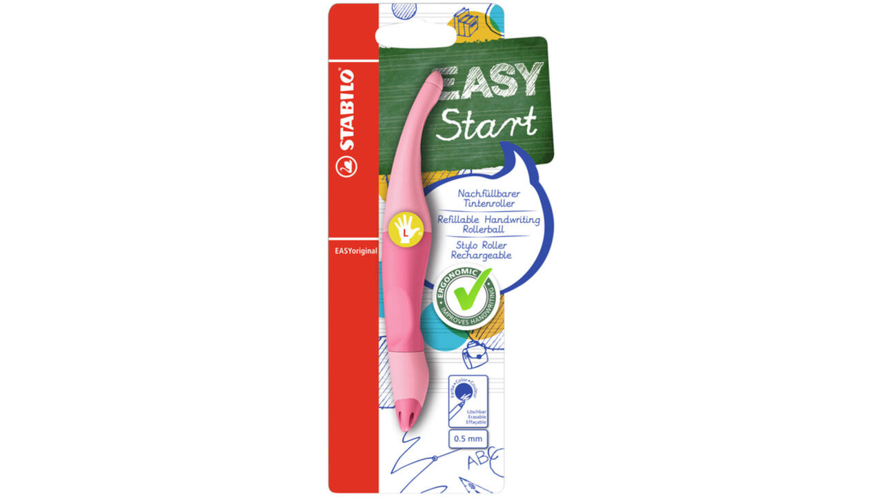 Rollerpen STABILO Easyoriginal  links pastel medium roze blister