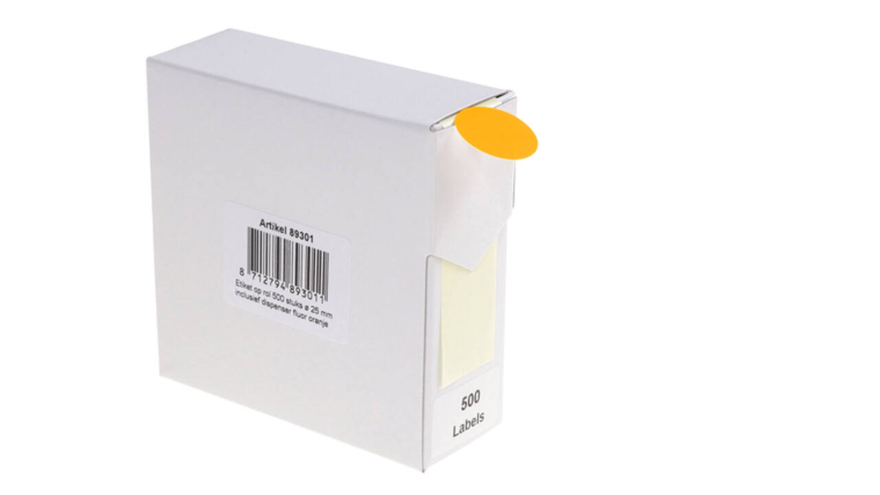 Etiket rillprint 25mm 500st op rol fluor oranje