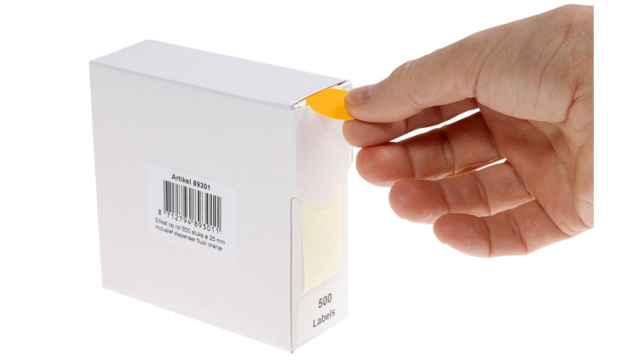 Etiket rillprint 25mm 500st op rol fluor oranje