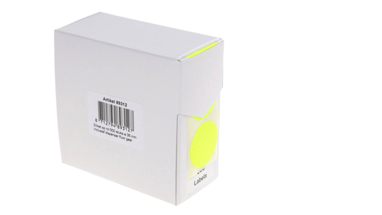 Etiket rillprint 35mm 500st op rol fluor geel
