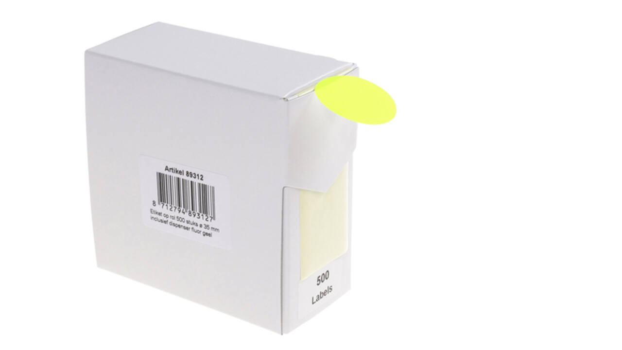 Etiket rillprint 35mm 500st op rol fluor geel