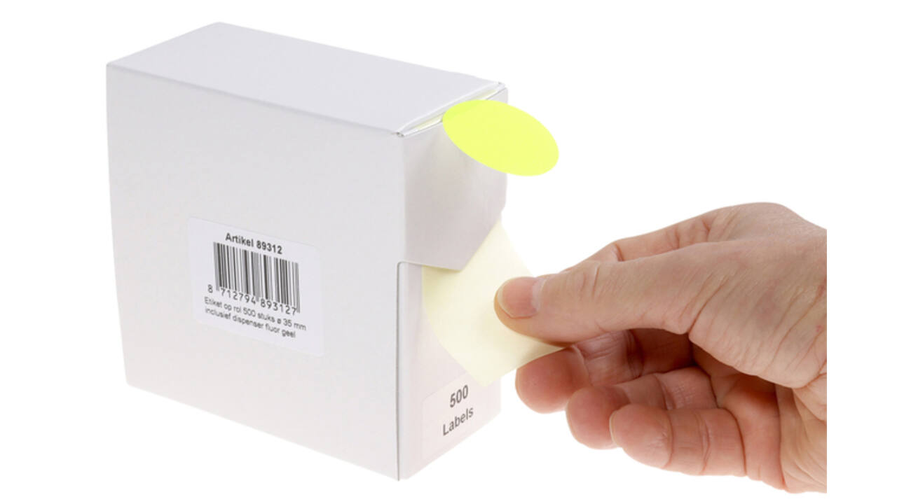 Etiket rillprint 35mm 500st op rol fluor geel