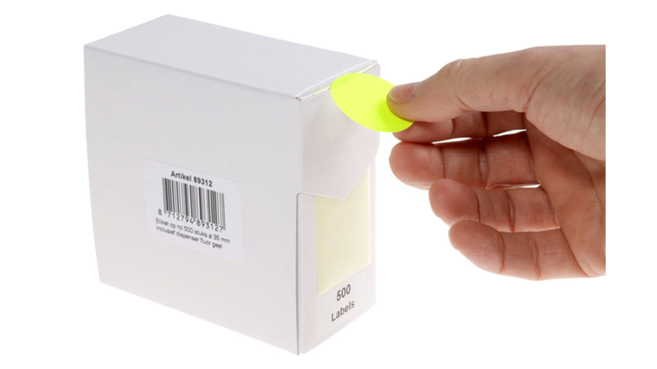 Etiket rillprint 35mm 500st op rol fluor geel
