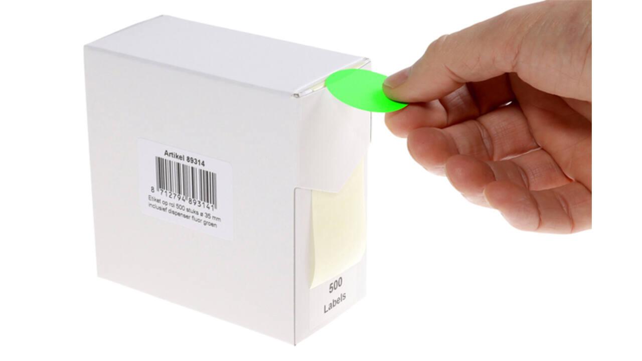 Etiket rillprint 35mm 500st op rol fluor groen