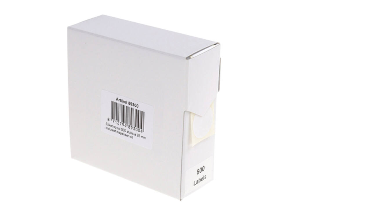 Etiket rillprint 25mm 500st op rol wit