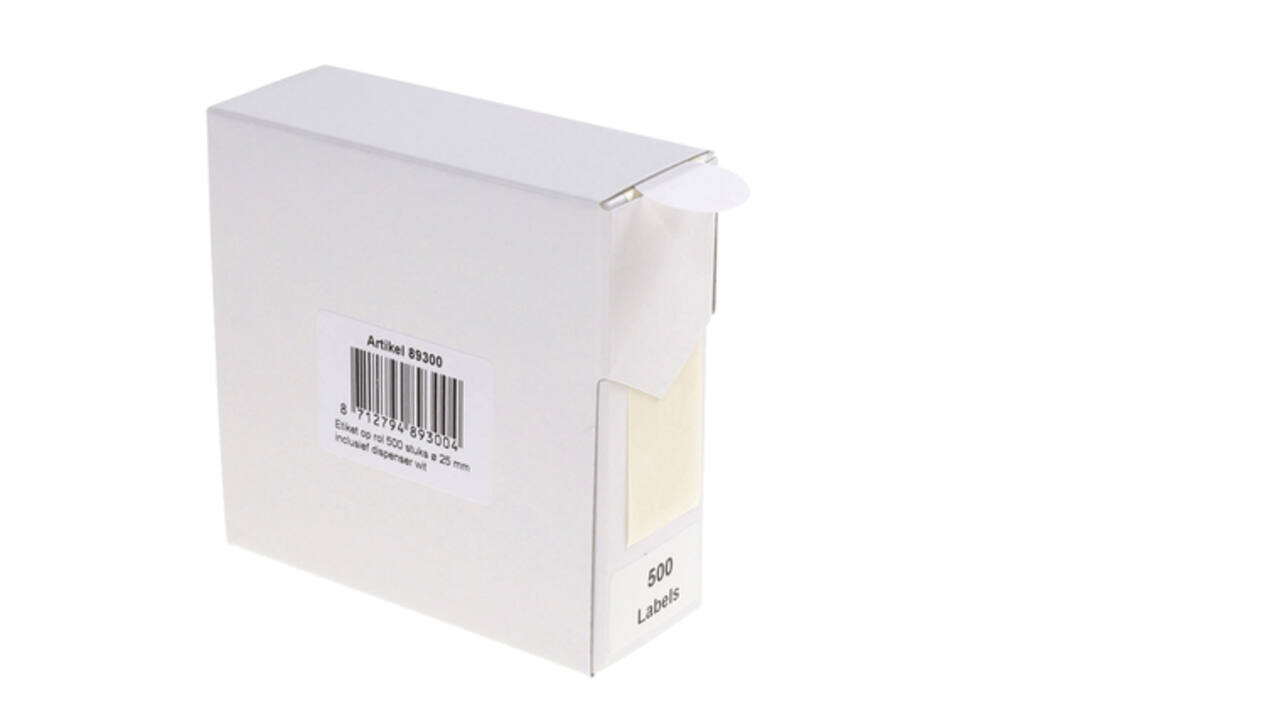 Etiket rillprint 25mm 500st op rol wit