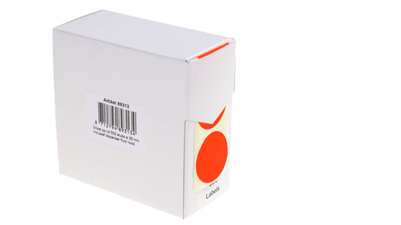 Etiket rillprint 35mm 500st op rol fluor rood