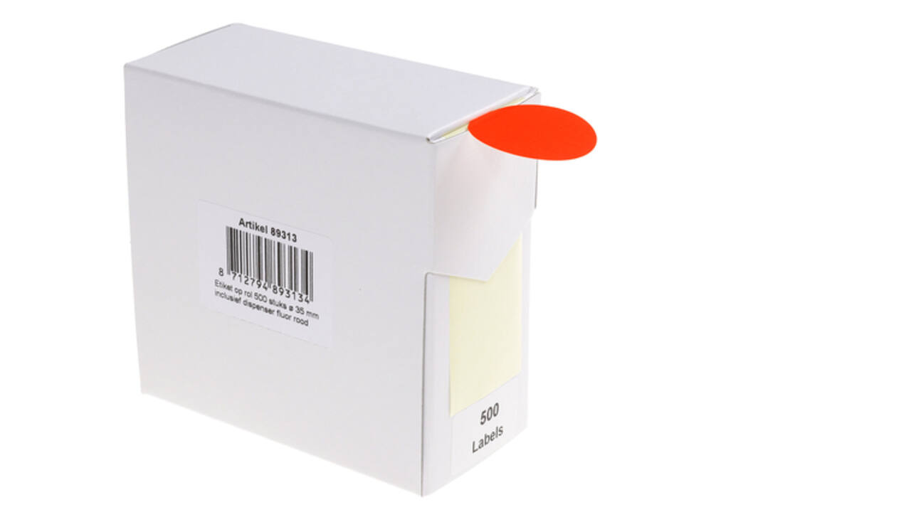 Etiket rillprint 35mm 500st op rol fluor rood