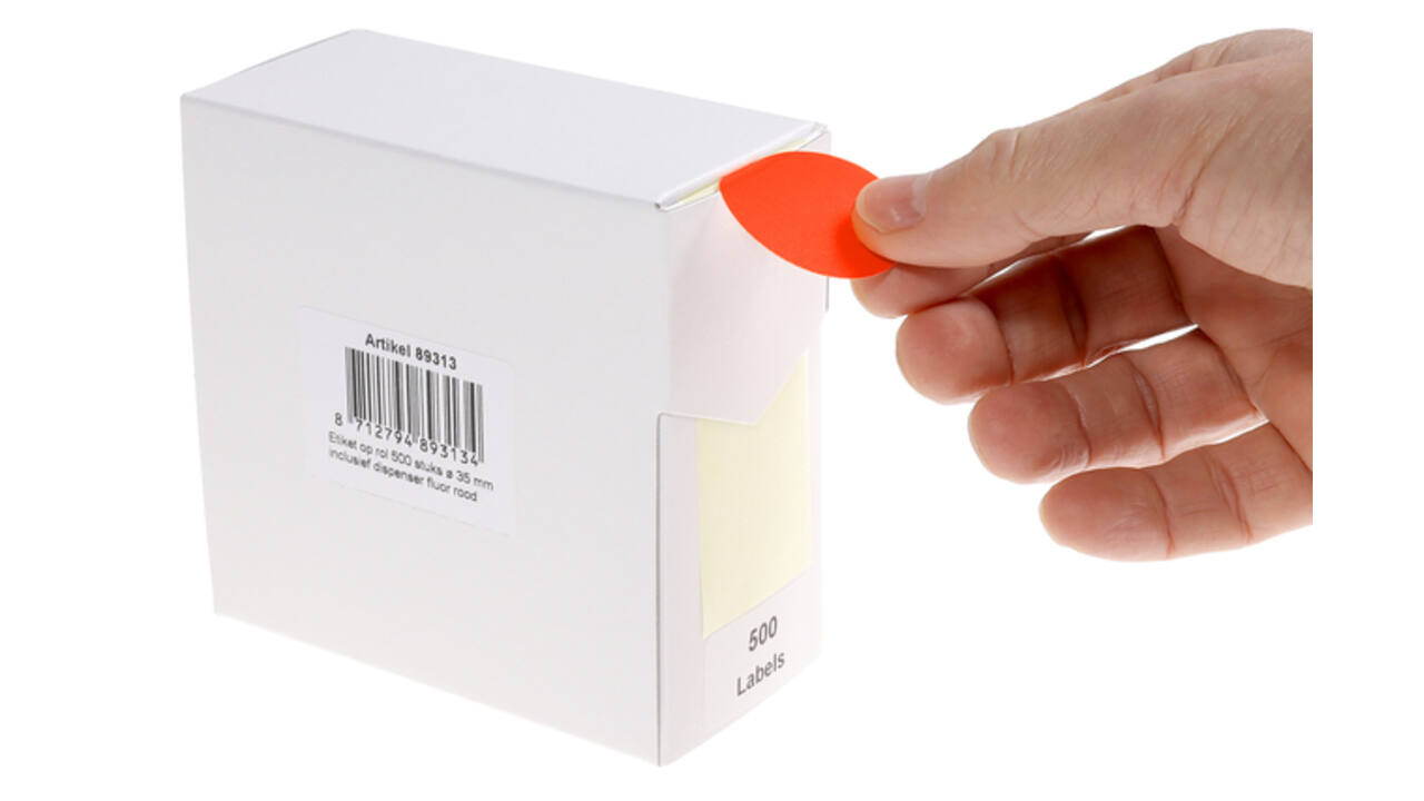 Etiket rillprint 35mm 500st op rol fluor rood