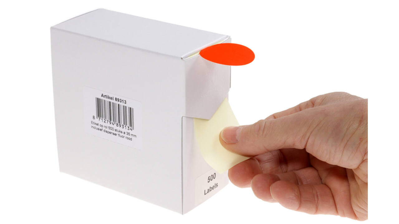Etiket rillprint 35mm 500st op rol fluor rood