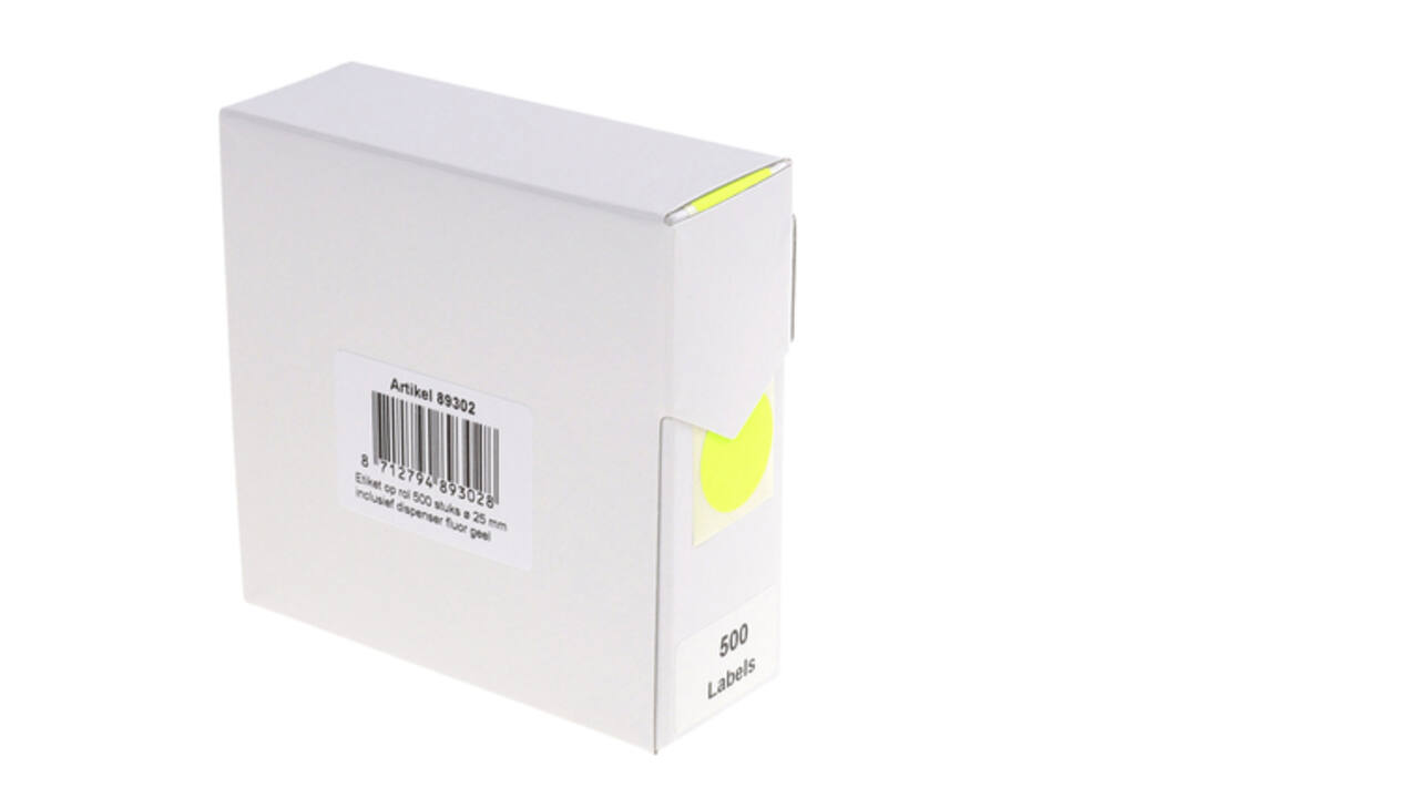 Etiket rillprint 25mm 500st op rol fluor geel